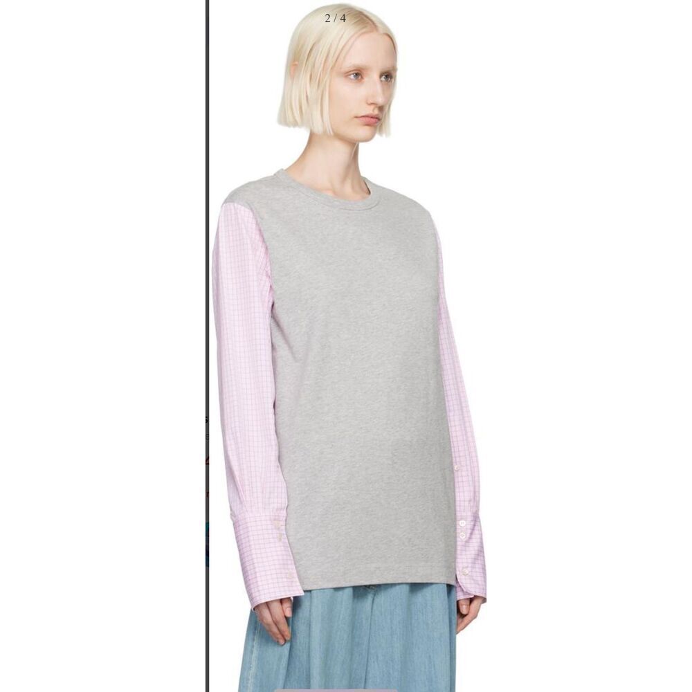 Dries Van Noten Gray & Pink Contrast Sleeves T-shirt NWT Size XS